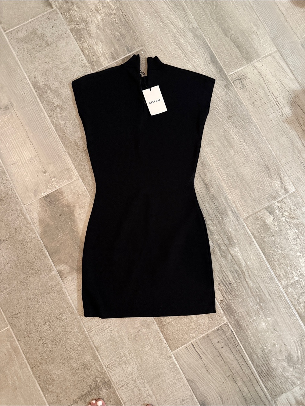 GREY LAB Black Cap-Sleeve Bodycon Mini Dress